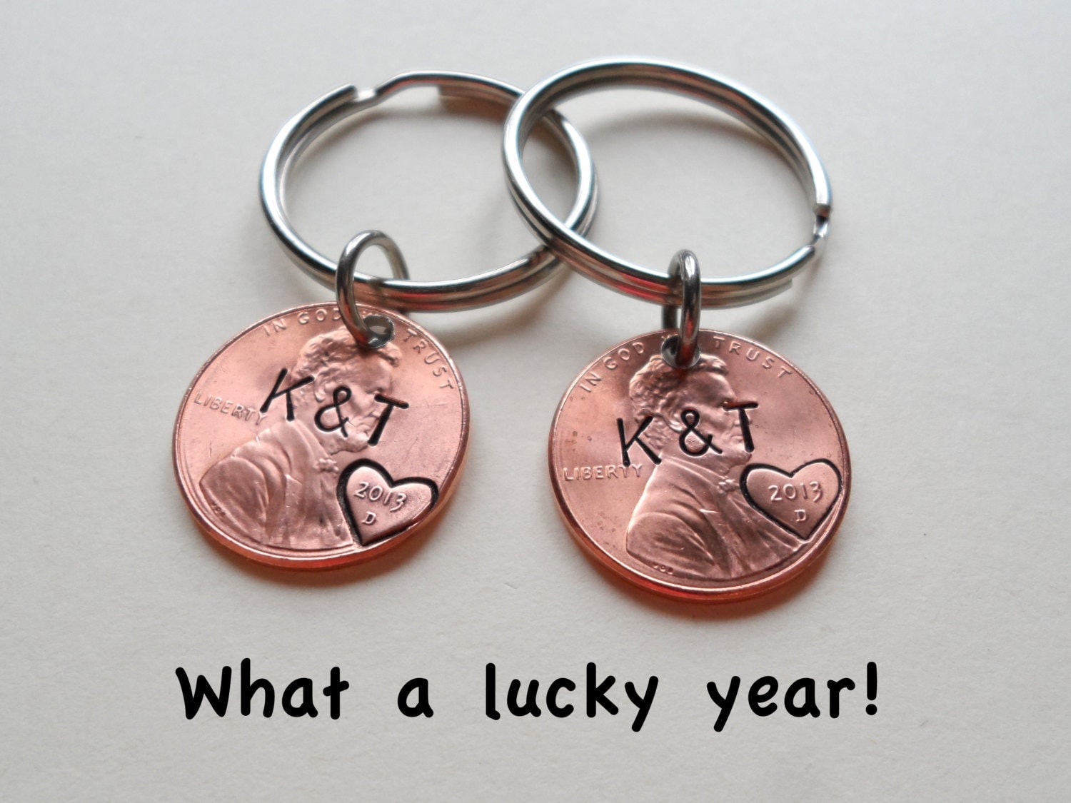 2 Personalized Penny Keychains Anniversary Gift Husband Wife