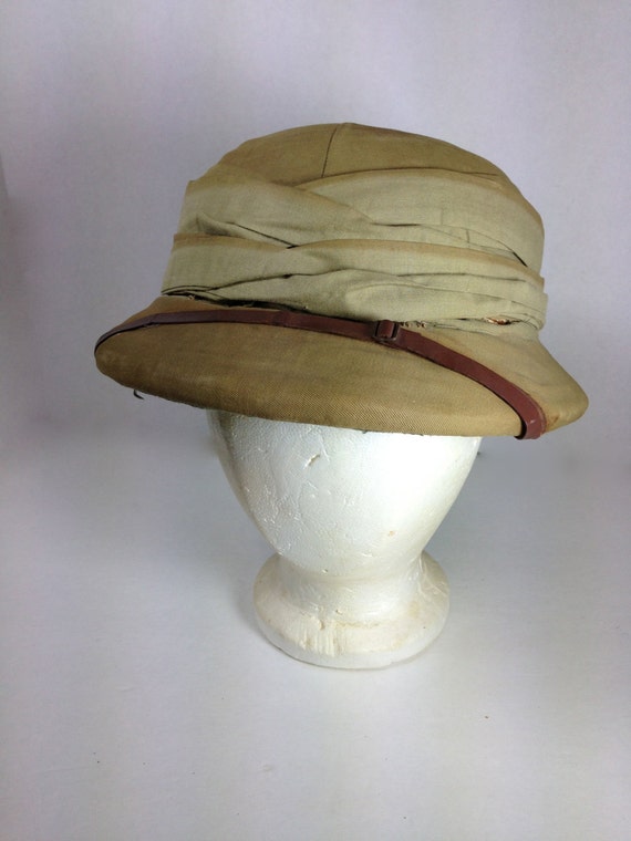 Vintage Authentic Safari Hat Khaki Leather Shola Pith Helmet
