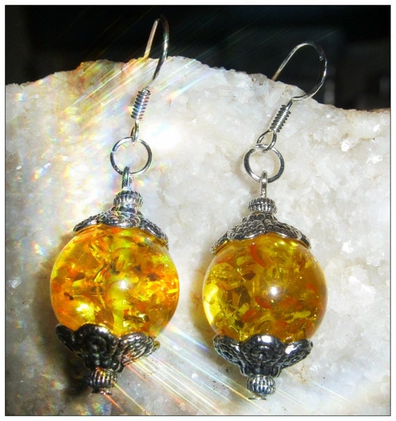 Handmade Silver Hook Earrings with Amber by IreneDesign2011