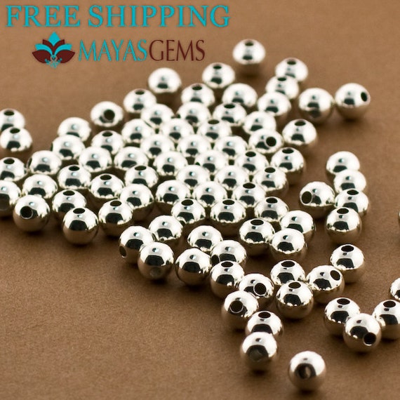 50pc 5mm Beads 5mm Sterling Silver Beads Silver Beads