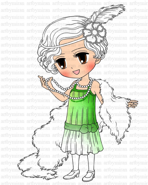 Digital Stamp Brittany 1920's Flapper17 Coloring