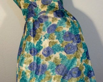 FREE SHIPPING 1950's Floral Taffeta Bubble Dress