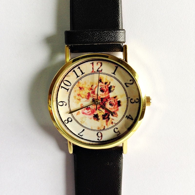 Floral Watch Vintage Style Leather Watch Women Watches