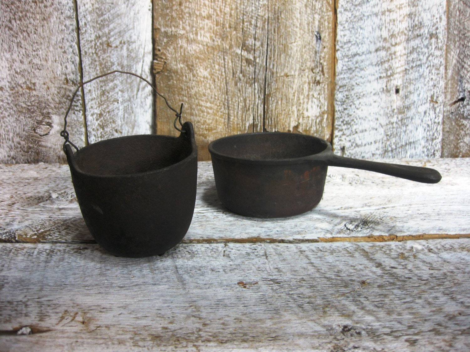 Vintage Small Cast Iron Pot and Caldron Rustic Pots Lead