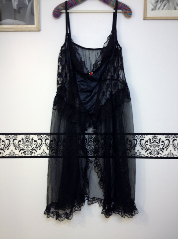 1980's Sheer Black Nightgown with Black Lace by RetrosaurusRex