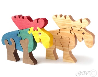 Wooden Puzzle Moose, Wooden toys. Wooden Animal Puzzle, Elk Toy M219