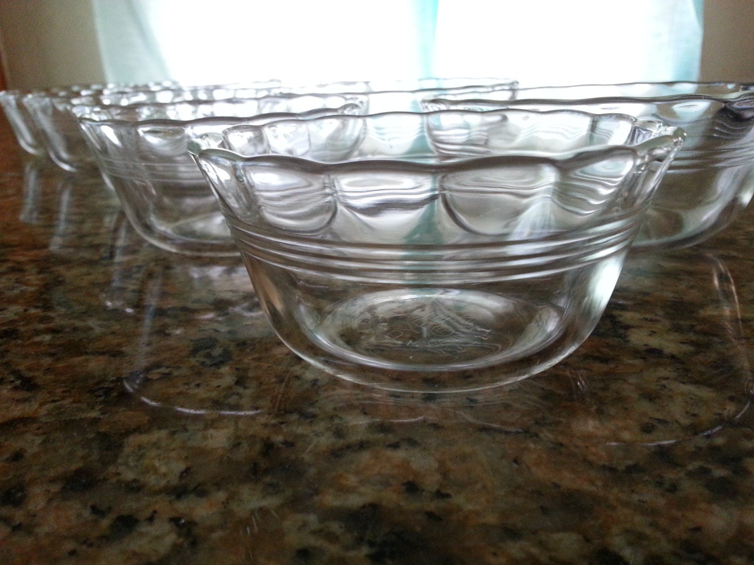 Vintage 1950’s Pyrex set of 12 clear crystal serving bowls with scalloped edges glass dish mid