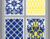 Items similar to Yellow Navy Blue Art, Yellow Blue Wall Art, Home Decor