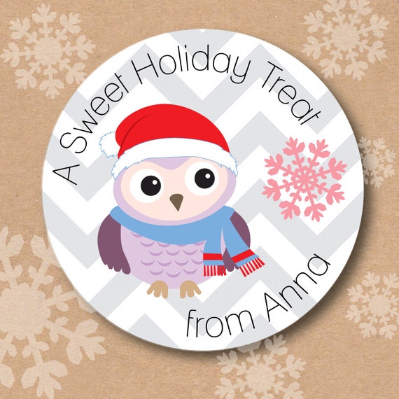 Custom Kids Christmas Stickers, Owl and Chevron Gift Labels, Treat Bag Sticker, Goodie Bag Label, Personalized Gift Tags Il_570xn