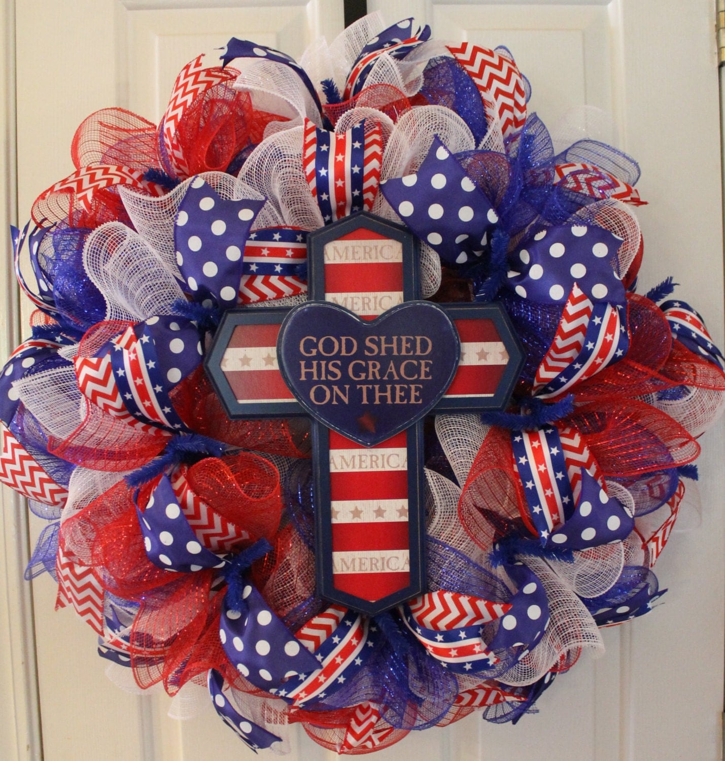 Wreath Patriotic Wreath Cross Wreath July 4th Wreath Deco