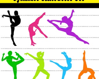 Clip Art Gymnast Clipart gymnast clip art etsy gymnasticsdancegymnast 7 silhouettes rainbowneon colors digital instant download