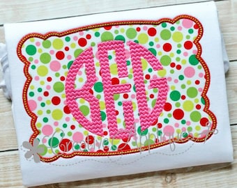 Rectangle Scallop Monogram Frame Digital Machine Embroidery Applique Design 4 sizes