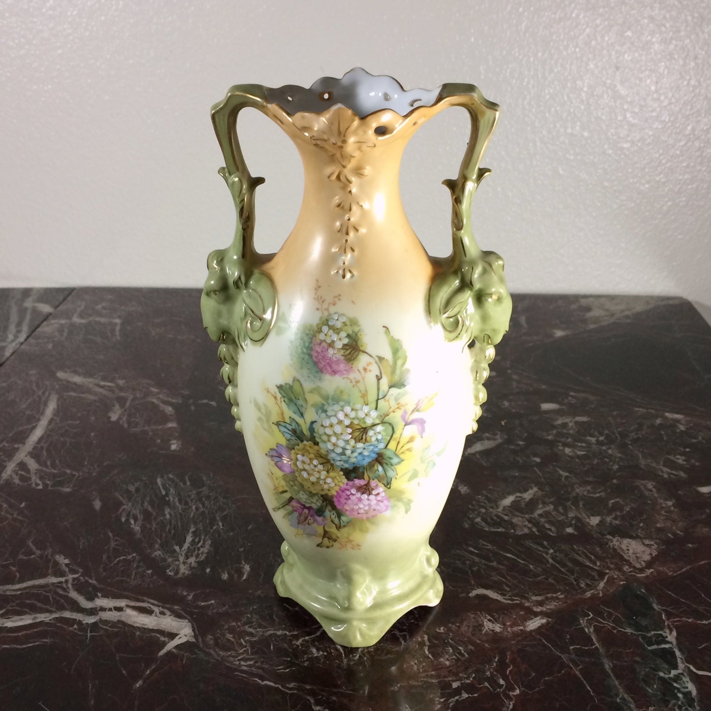 Antique Schwarzburg Germany Figural Ram's Head Vase with