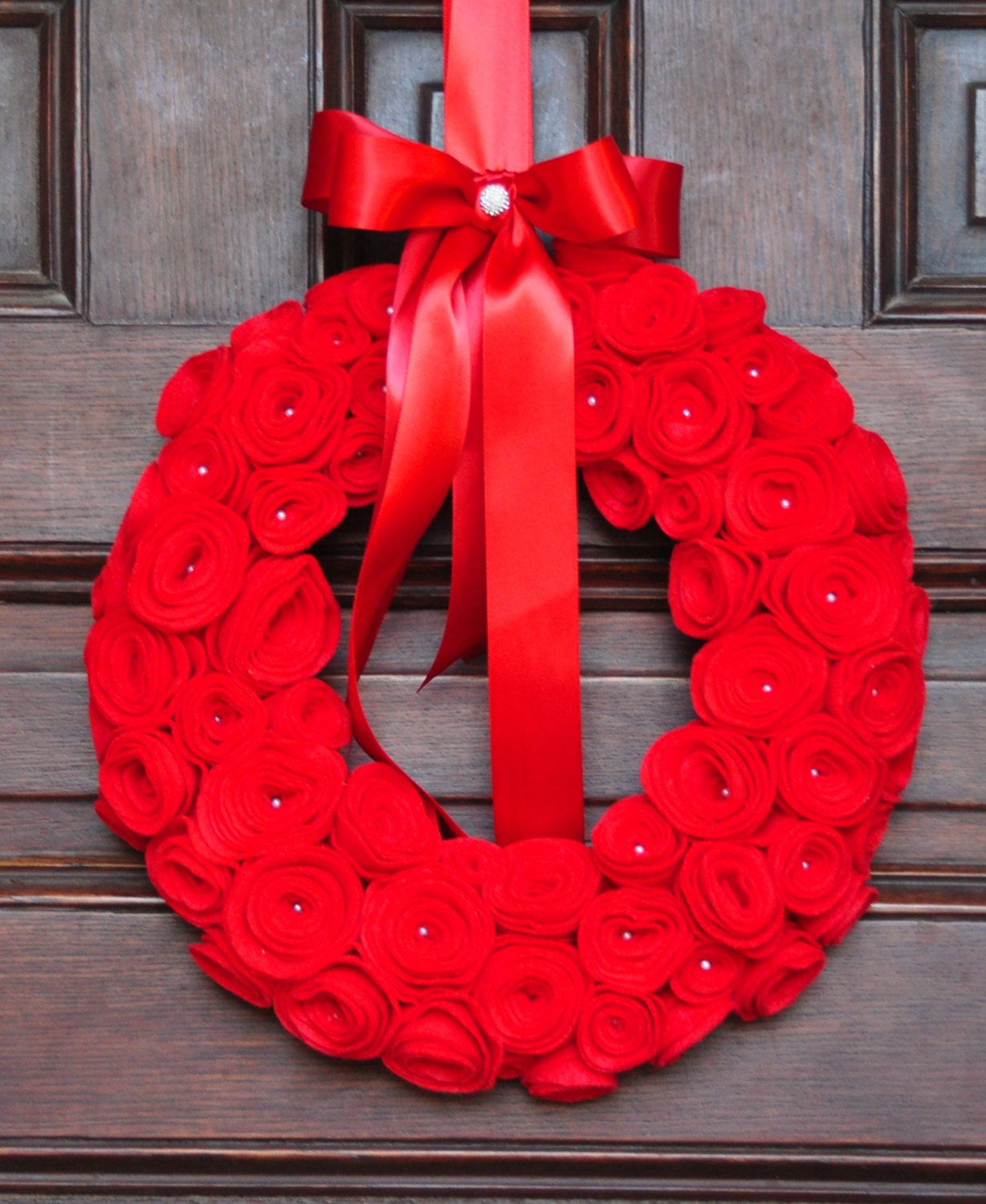 Christmas Wreath, Valentine's Wreath, Christmas Decor, Red Rose Wreath, Valentine Wreath, Felt Wreath, Holiday Wreath, Christmas Wreath,