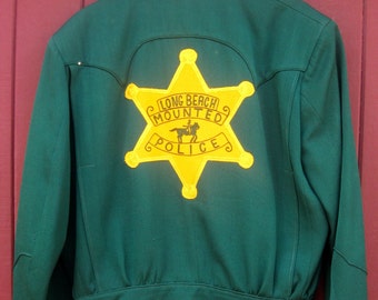 1950s Green Gabardine Embroidered Western Police Jacket XL Rockabilly VLV