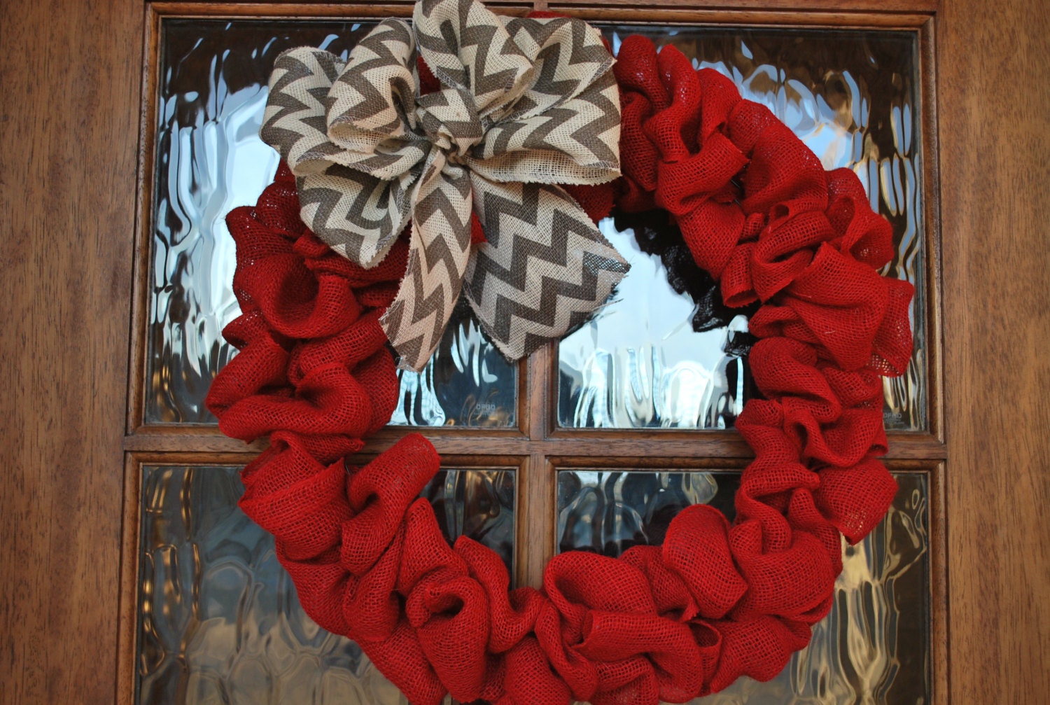 Red Burlap and Chevron Wreath - Valentine's Wreath - 4th of July Wreath - Christmas Wreath -Year Round Wreath