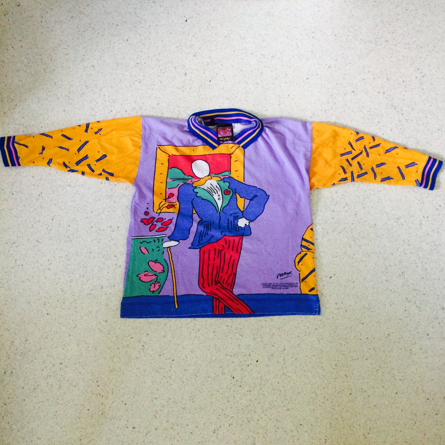 Peter Max Vintage 50/50 Throw Back 3/4 Sleeve Party Shirt