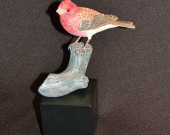 Wood carving bird carving purple finch original wood sculpture wooden bird hand carved bird sculpture bird decor nature sculpture birder
