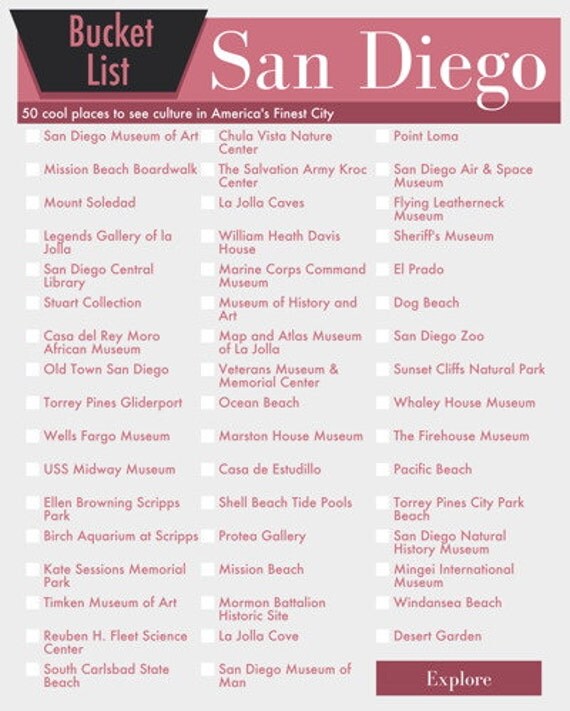 Bucket List San Diego California Bucket List in Your Choice of