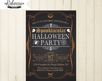 halloween invitation printable halloween invite chalkboard halloween orange and black invitation halloween spider skulls skeletons adult 133