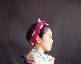 Frida Headband / Hand Knit Headband with ribbon