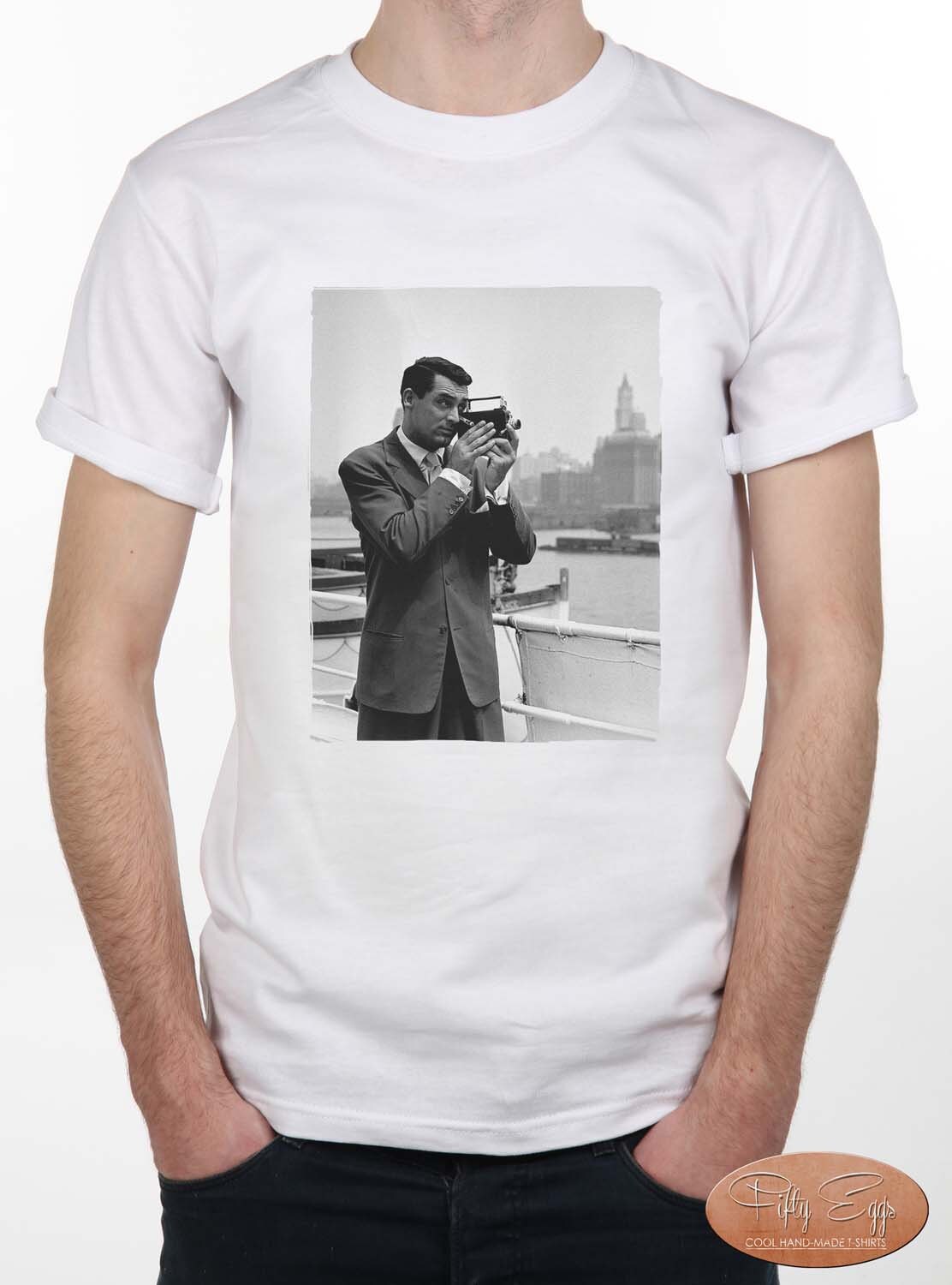 Cary Grant Iconic T-Shirt Vintage Movie Camera by FiftyEggs