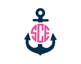Anchor Monogram Vinyl Decal Icon - 2 Color - Choose from 14 colors in various sizes and fonts