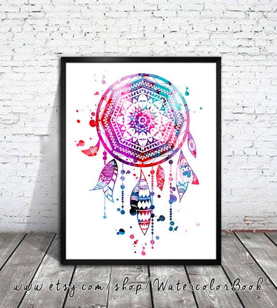 Dream Catcher 2 Watercolor painting art Print Children's