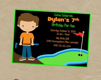 GLOW in the DARK Golf Putt Putt Birthday Party Invitation - Digital or Printed