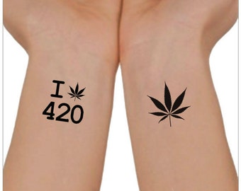 Temporary Tattoo 420 Marijuana Cannabis Waterproof Ultra Thin Realistic Fake Tattoos