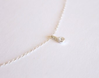 Tiny Crystal Necklace - Sterling Silver Necklace - Layering Necklace - Cubic Zirconia CZ - Delicate Thin Bridesmaid Necklace - Clear Crystal