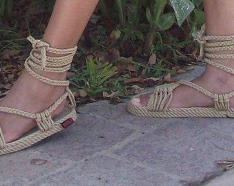 Handmade Cleopatra All Rope Sandals in Dark Beige ...