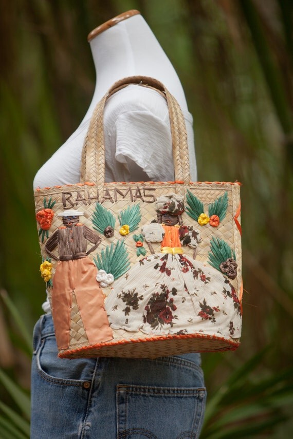 Vintage Bahamas Straw Purse // Bahamian Couple // Straw Bag