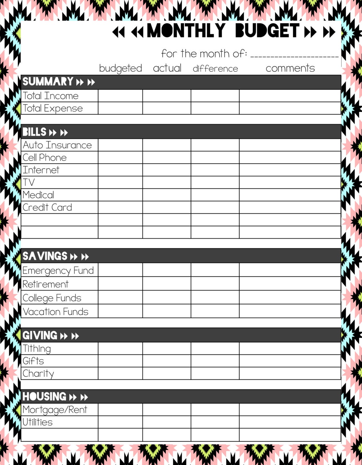 financial budget planner template