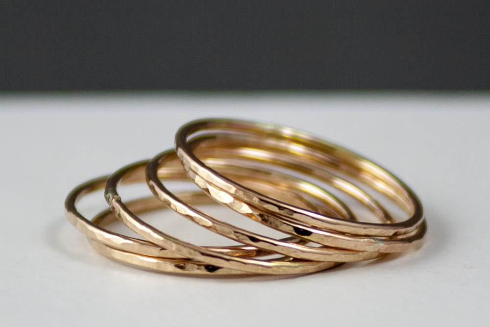 Thin 14k Gold Ring Set of 3, Stackable Gold Mini Ring, Simple Modern