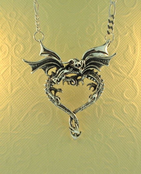 Dragon Necklace Silver Dragon Heart Pendant Silver by martymagic