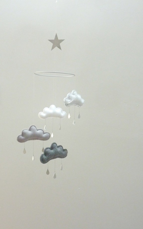 Shades of grey Nursery cloud mobile with star