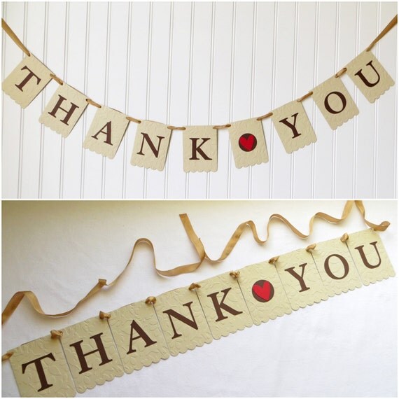 Thank You Banner - Embossed Leaves - READY TO SHIP - Party Decoration Wedding Photo Prop Sign Wedding Banner Thank You Garland Il_570xn