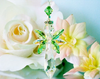 Swarovski Crystal Suncatcher Guardian Angel Window Sun Catcher Green Hanging Crystals Prism