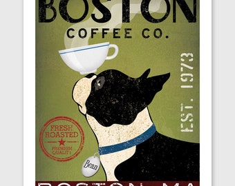 BOSTON TERRIER Coffee Co. ILLUSTRATION Print signed