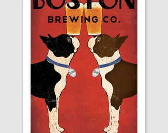 BOSTON Terrier FREE to Personalize -- Brown & Black Brewing Co. Beer ILLUSTRATION Print signed