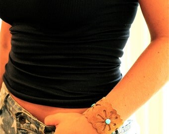 Hippie Bracelet , Leather Bracelet , December Birthday , Suede Band , Suede Cuff , Turquoise Bracelet , Bohemian Jewelry , Amy Fine Design