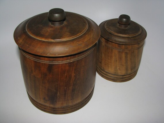 pair of vintage wooden canisters lined with tin by vintagemilk pair of vintage wooden canisters lined with tin by vintagemilk