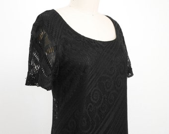 90's Black Crochet Fringe Witchy Stevie Nicks Dress