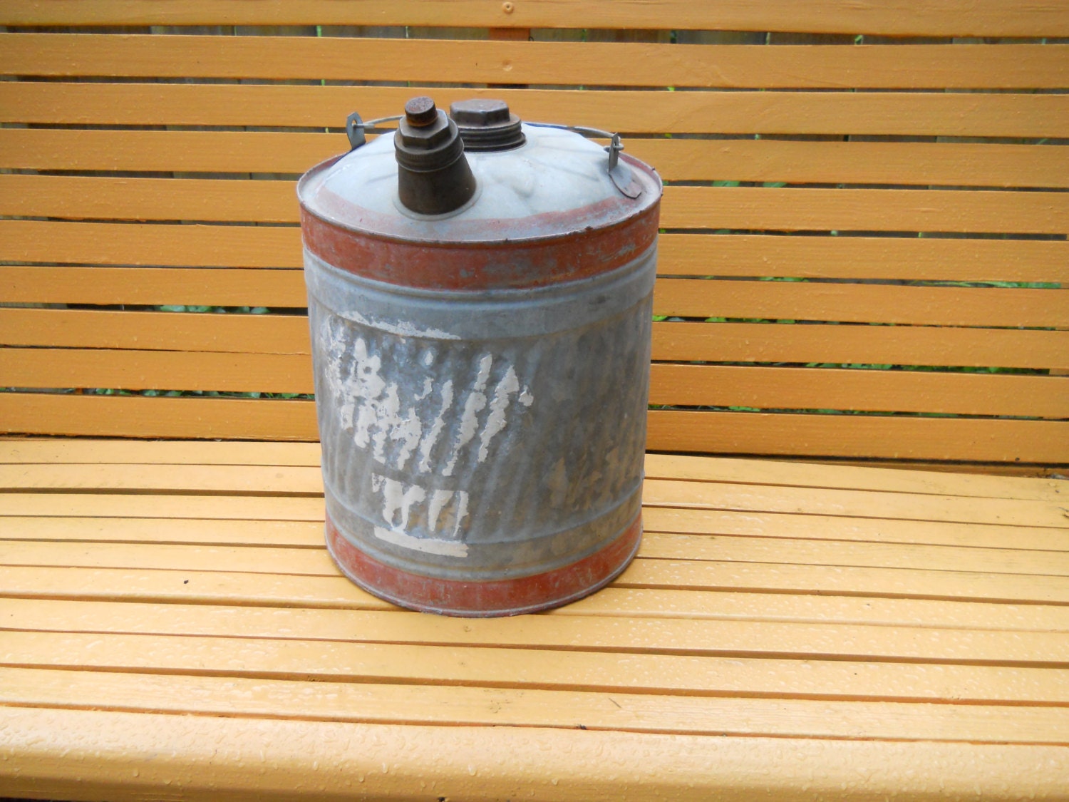 LARGE Galvanized Metal Gasoline Can.Large Gas Storage Can with