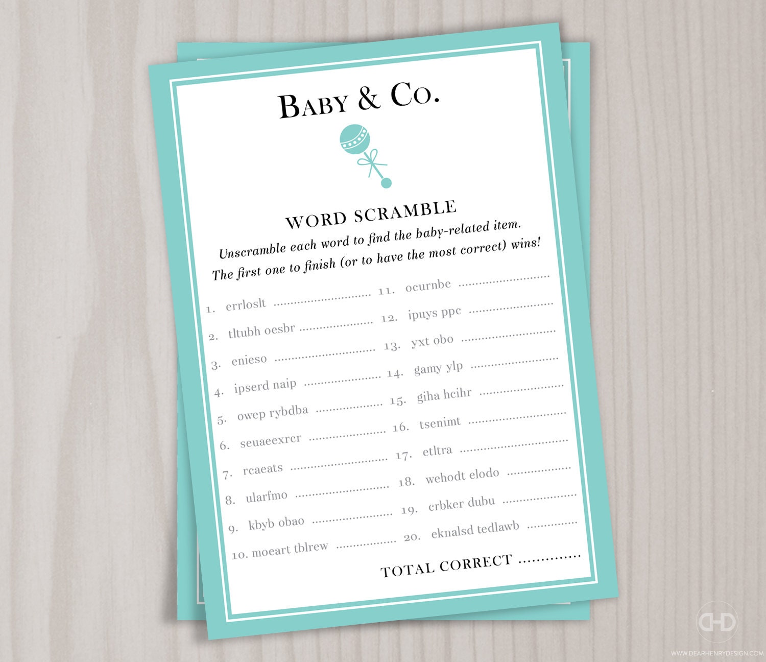 Baby \u0026 Co. Word Scramble Game Baby Shower Printable Game