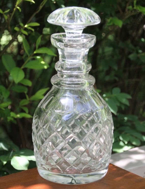 Vintage Crystal Decanter. Liquor Bottle. Etched Waffle