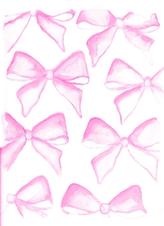 Watercolor Print Pink Bows by PaperLoveCo on Etsy