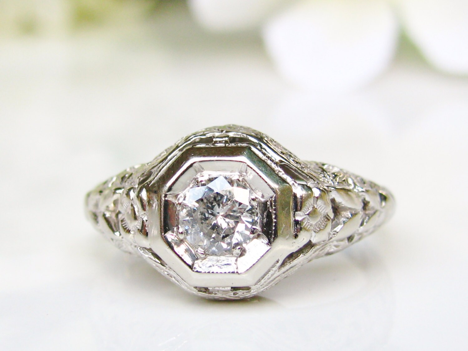 Vintage Engagement Ring Basket Weave by LadyRoseVintageJewel