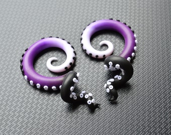Tricolor Tentacle Plug or Octopus Tentacles Gauges, Earrings for Stretched Lobes, Polymer Clay 6g 5g 4g 3g 2g 0g 00g 7/16 1/2 9/16 5/8 3/4